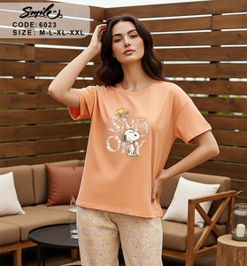 Lace Trim Long Sleeve Tee & Short Pyjama Set