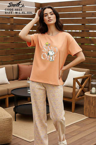 Lace Trim Long Sleeve Tee & Short Pyjama Set