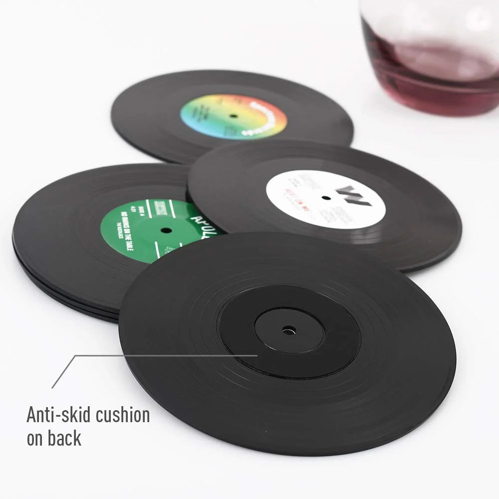 Set of 6 Colorful Retro Vinyl Record Disk Coasters for Drinks Vinyl Record Coaster Set Coffee Table Decor