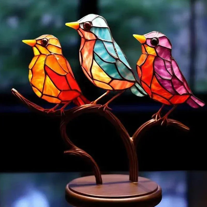 2/3/5bird Stained Acrylic Birds Branch Desktop Ornaments Double Sided Multicolor Style Craft Statue Ornaments Desktop Decoration