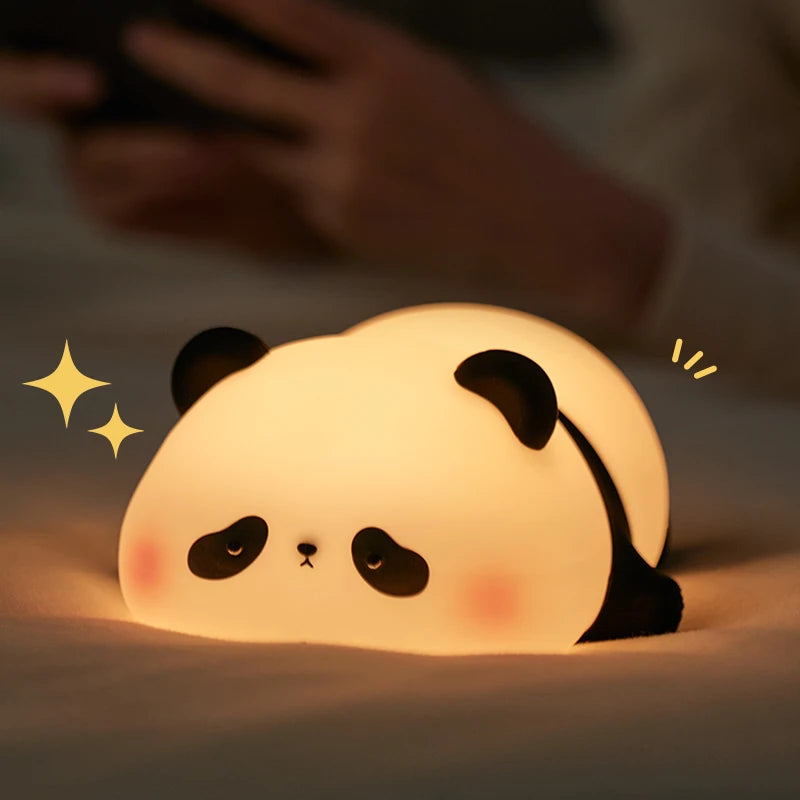 Panda LED Night Light Cute Silicone Night Light USB Rechargeable Touch Night Lamp Bedroom Timing Lamp Decoration Children's Gift