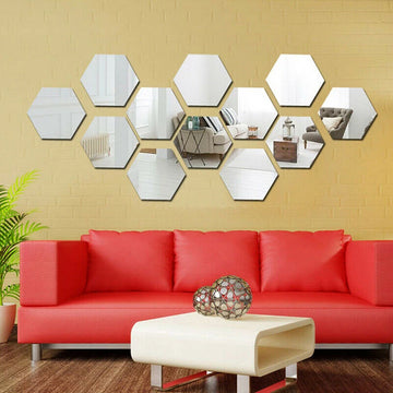 12pcs 3D Hexagon Decorative Mirrors DIY Removable Living-Room Wall Sticker High-adhesive Art Ornaments For Home Wall Decoration