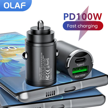 Olaf Mini 100W PD QC Pull Ring Fast Charging Car Charger USB