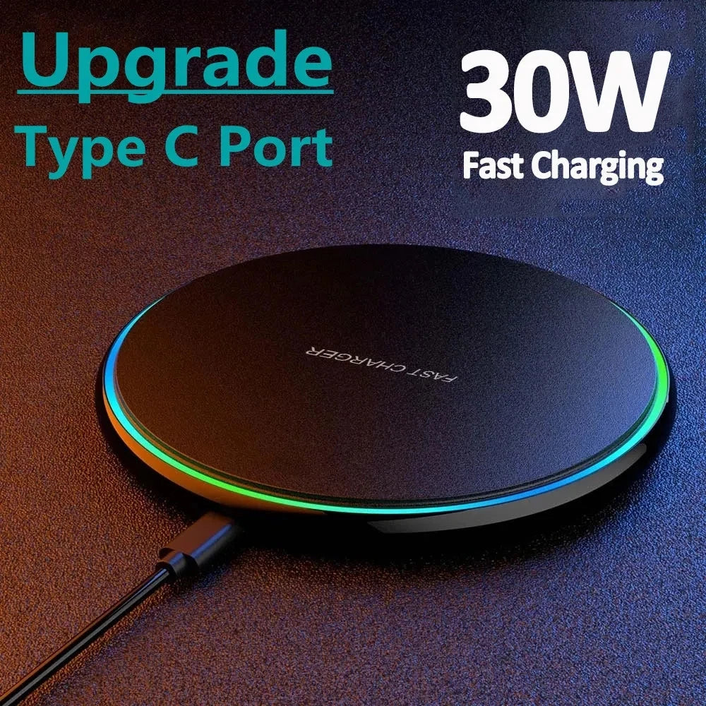 30W Wireless Charger For iPhone 15 14 13 12 X Pro Max Induction Fast Charging Pad Dock Station