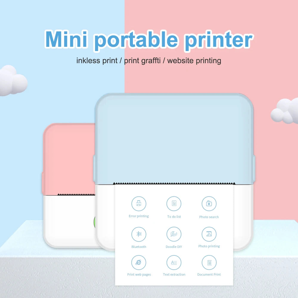 Mini portable printer wireless printer with bluetooth compatible with android and ios